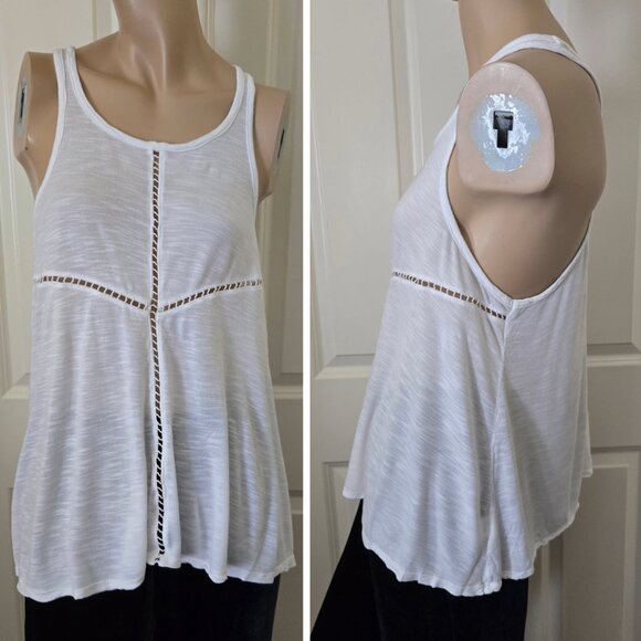 Emma & Sam Ladder Trimmed Flare Tank Top SZ S White - Picture 1 of 10